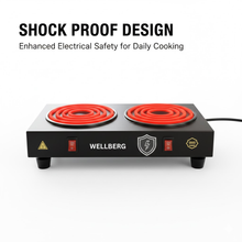 Wellberg 2000W Double Burner Electric Cooktop with Separate On/Off Switch, Stainless Steel Coil Plates, Dual Heating Slow Cooking Stove, Portable Hot Plate for Home & Office