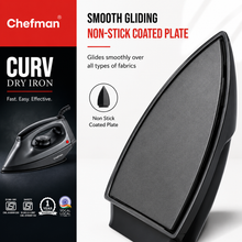 Chefman CURV Dry Iron 1000W with Non-Stick Coated Soleplate, Adjustable Temperature Control, Lightweight Body, 360° Swivel Cord & Power Indicator for All Fabrics | Black