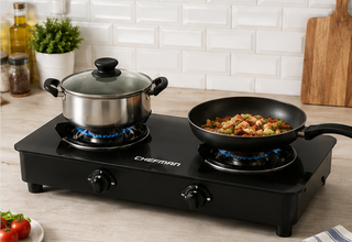 Chefman 2 Burner Gas Stove with Toughened Glass Top, High Efficiency Burners, Manual Ignition, Heavy Duty Pan Supports & Ergonomic Control Knobs for Kitchen
