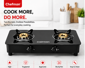 Chefman 2 Burner Gas Stove with Toughened Glass Top, High Efficiency Burners, Manual Ignition, Heavy Duty Pan Supports & Ergonomic Control Knobs for Kitchen