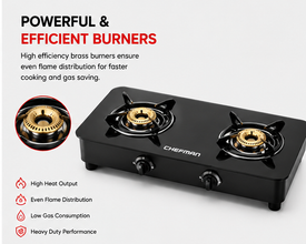 Chefman 2 Burner Gas Stove with Toughened Glass Top, High Efficiency Burners, Manual Ignition, Heavy Duty Pan Supports & Ergonomic Control Knobs for Kitchen