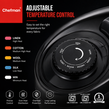 Chefman CURV Dry Iron 1000W with Non-Stick Coated Soleplate, Adjustable Temperature Control, Lightweight Body, 360° Swivel Cord & Power Indicator for All Fabrics | Black