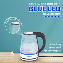 Chefman Electric Glass Kettle, Extra Long Cord, Dry-boil Protection, 360° Rotating Base, 1.8 L, Transparent