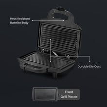 Chefman 800 Watt Grill Sandwich Toaster with Fixed Grill Plates, Black