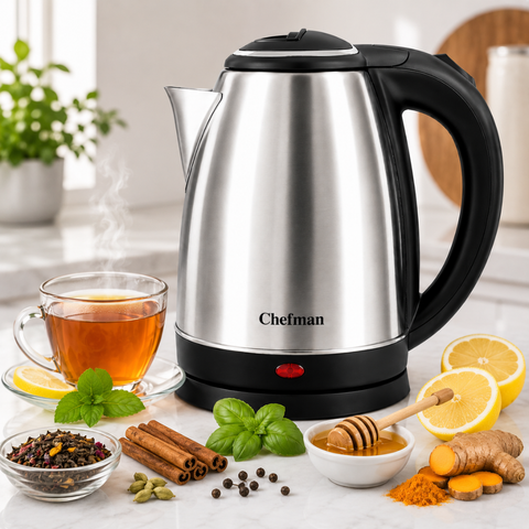 Chefman Electric Kettle 1.8L 1500W Stainless Steel Water Boiler with Fast Heating, Auto Shut-Off, Boil-Dry Protection & 360° Swivel Base for Home & Office