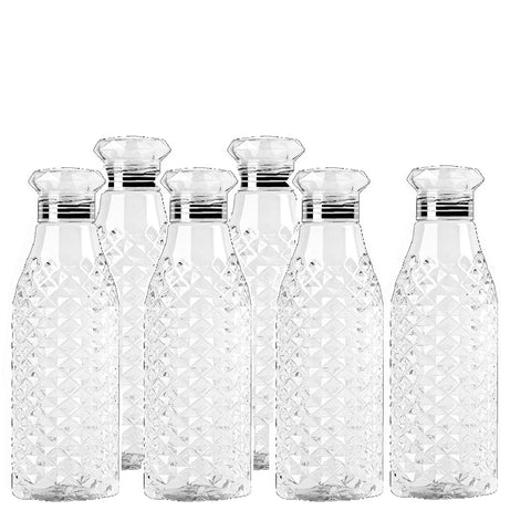 Chefman Crystal Diamond Water Bottle Set | BPA-Free Fridge Plastic | Unbreakable (Pack of 6)