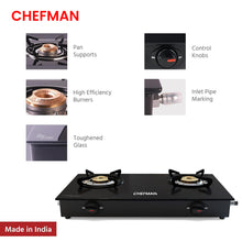 Chefman 2 Burner Gas Stove Top for Kitchen - Manual Ignition Cooktop Modern Glass Stove for Modular Kitchen