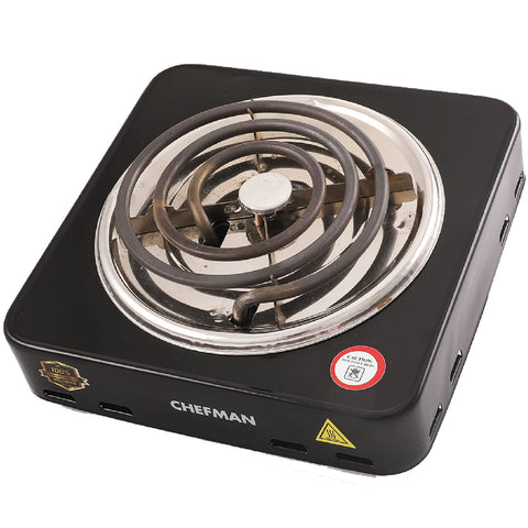 CHEFMAN| 1000W Hot Plate Cooktop Grill: Shockproof, Compact, and Efficient Electric Coil Cooking | Heat-Resistant Outer Body