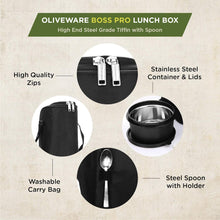 Chefman Pro Lunch Box With Steel Spoon, Microwave Safe & Leak Proof, 3 Inner Steel Containers With Bpa Free Airtight Lids