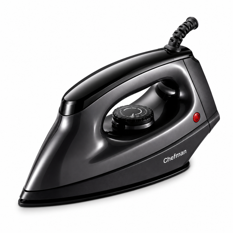 Chefman CURV Dry Iron 1000W with Non-Stick Coated Soleplate, Adjustable Temperature Control, Lightweight Body, 360° Swivel Cord & Power Indicator for All Fabrics | Black