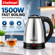 Chefman Electric Kettle 1.8L 1500W Stainless Steel Water Boiler with Fast Heating, Auto Shut-Off, Boil-Dry Protection & 360° Swivel Base for Home & Office
