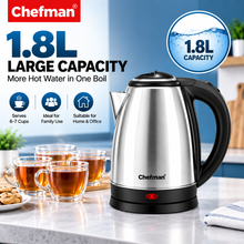 Chefman Electric Kettle 1.8L 1500W Stainless Steel Water Boiler with Fast Heating, Auto Shut-Off, Boil-Dry Protection & 360° Swivel Base for Home & Office