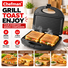 Chefman 800W Electric Grill Sandwich Toaster with Non-Stick Fixed Grill Plates, Auto Cut-Off, Dual Indicator Lights, Heat-Resistant Body & Compact Design, Black