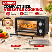 Chefman 12L Electric OTG Oven Toaster Griller for Baking Cakes, Pizza, Cookies, Toasting & Roasting with Adjustable Temperature, Timer & Glass Door