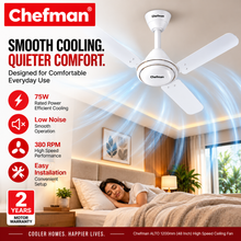 Chefman ALTO 1200mm 48 Inch High Speed Ceiling Fan with 100% Copper Motor, 380 RPM, 75W, 3 Blades, Low Noise, White, 2 Year Motor Warranty