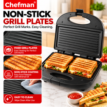 Chefman 800W Electric Grill Sandwich Toaster with Non-Stick Fixed Grill Plates, Auto Cut-Off, Dual Indicator Lights, Heat-Resistant Body & Compact Design, Black