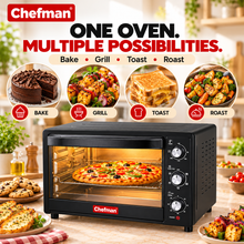 Chefman 25L Electric OTG Oven Toaster Griller 1400W for Baking Cakes, Pizza, Cookies, Grilling & Roasting with 6-Stage Control, 60-Min Timer, Black