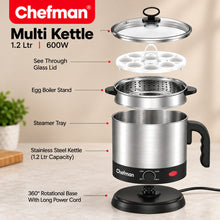 Chefman Multi Kettle 1.2L 600W Electric Cooking Pot with Adjustable Temperature Control, Glass Lid, Egg Boiler & Steamer Tray for Noodles, Soup, Boiling & Steaming
