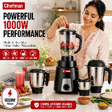 Chefman 1000W Juicer Mixer Grinder with 4 Jars, Stainless Steel Grinding Jars, Juicing, Blending, Dry & Wet Grinding, Chutney Making, Rotary Control