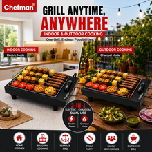 Chefman 2-in-1 Electric & Charcoal Barbeque Grill 2000W with Detachable Stainless Steel Heating Element, 4 Skewers & 1 Grill Rack for Home & Outdoor BBQ Cooking | Patent Design