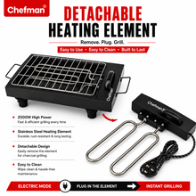 Chefman 2-in-1 Electric & Charcoal Barbeque Grill 2000W with Detachable Stainless Steel Heating Element, 4 Skewers & 1 Grill Rack for Home & Outdoor BBQ Cooking | Patent Design