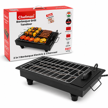 Chefman 2-in-1 Electric & Charcoal Barbeque Grill 2000W with Detachable Stainless Steel Heating Element, 4 Skewers & 1 Grill Rack for Home & Outdoor BBQ Cooking | Patent Design