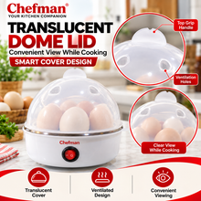 Chefman Electric Egg Boiler with Transparent Dome Lid, Compact Egg Cooker, Easy ON/OFF Switch, Water-Based Cooking for Soft, Medium & Hard Boiled Eggs