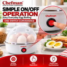 Chefman Electric Egg Boiler with Transparent Dome Lid, Compact Egg Cooker, Easy ON/OFF Switch, Water-Based Cooking for Soft, Medium & Hard Boiled Eggs