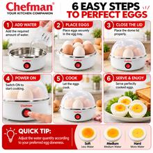Chefman Electric Egg Boiler with Transparent Dome Lid, Compact Egg Cooker, Easy ON/OFF Switch, Water-Based Cooking for Soft, Medium & Hard Boiled Eggs