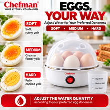 Chefman Electric Egg Boiler with Transparent Dome Lid, Compact Egg Cooker, Easy ON/OFF Switch, Water-Based Cooking for Soft, Medium & Hard Boiled Eggs