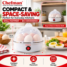 Chefman Electric Egg Boiler with Transparent Dome Lid, Compact Egg Cooker, Easy ON/OFF Switch, Water-Based Cooking for Soft, Medium & Hard Boiled Eggs
