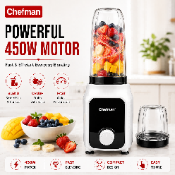 Chefman Nutri Blender 450W with 2 Blending Jars, Compact Personal Smoothie Maker, Rotary Control, Multi-Purpose Mixer for Shakes, Juices & Food Preparation