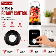 Chefman Nutri Blender 450W with 2 Blending Jars, Compact Personal Smoothie Maker, Rotary Control, Multi-Purpose Mixer for Shakes, Juices & Food Preparation