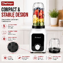 Chefman Nutri Blender 450W with 2 Blending Jars, Compact Personal Smoothie Maker, Rotary Control, Multi-Purpose Mixer for Shakes, Juices & Food Preparation