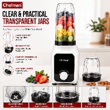 Chefman Nutri Blender 450W with 2 Blending Jars, Compact Personal Smoothie Maker, Rotary Control, Multi-Purpose Mixer for Shakes, Juices & Food Preparation