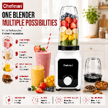 Chefman Nutri Blender 450W with 2 Blending Jars, Compact Personal Smoothie Maker, Rotary Control, Multi-Purpose Mixer for Shakes, Juices & Food Preparation
