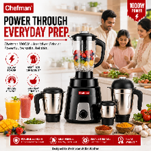 Chefman 1000W Juicer Mixer Grinder with 4 Jars, Stainless Steel Grinding Jars, Juicing, Blending, Dry & Wet Grinding, Chutney Making, Rotary Control