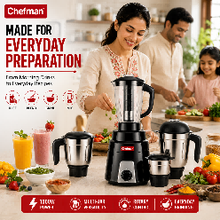 Chefman 1000W Juicer Mixer Grinder with 4 Jars, Stainless Steel Grinding Jars, Juicing, Blending, Dry & Wet Grinding, Chutney Making, Rotary Control