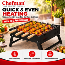 Chefman Mini Portable Charcoal BBQ Grill with Foldable Legs, Removable Cooking Rack & 4 Skewers for Outdoor Camping, Picnic, Terrace, Garden & Home Barbecue
